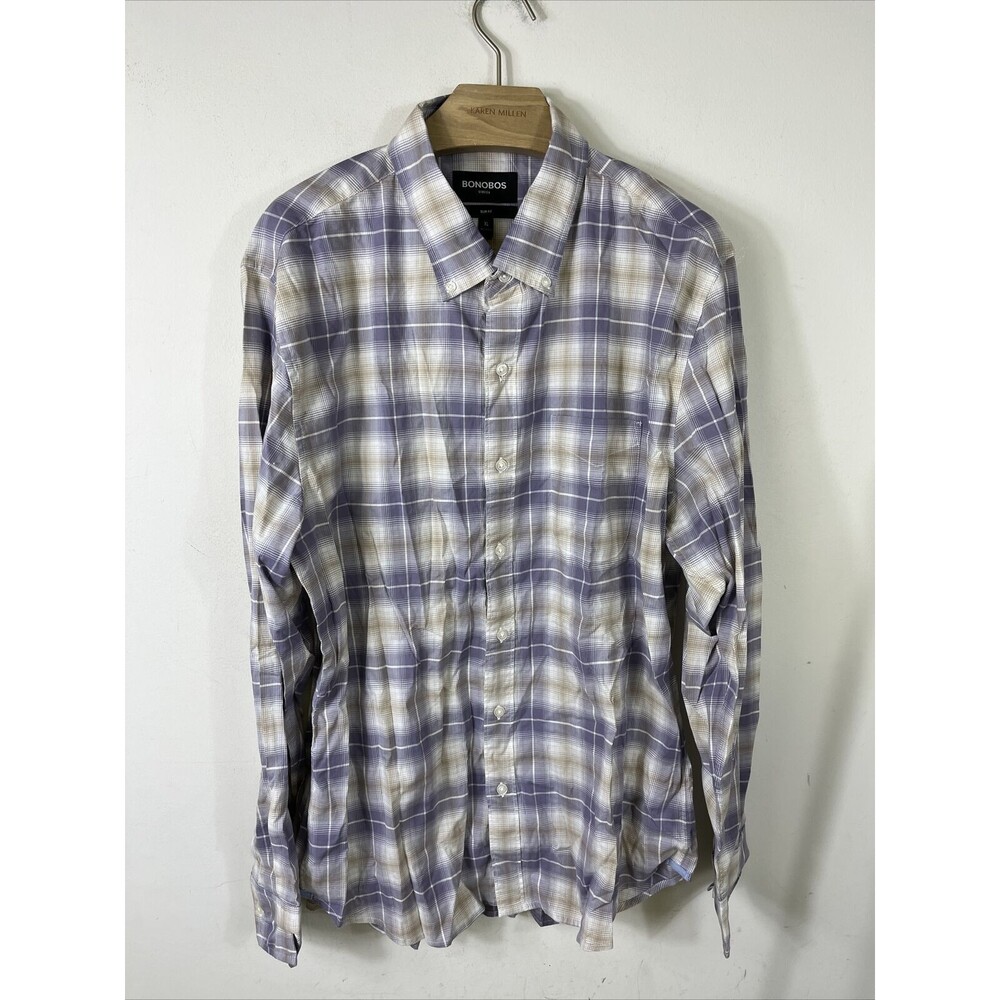 Bonobos Shirt Men’s Stretch Slim Fit Size XL Long Sleeve Plaid Button Down